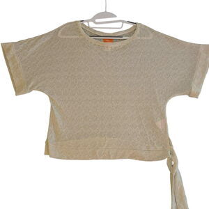 Hearts Of Palm Womens Top Light Tan Size PM Polyester Blend Pullover Sheer